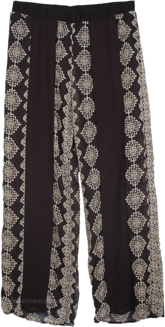 Black Soft Printed Palazzo Comfy Pants | Black | Split-Skirts-Pants, Yoga