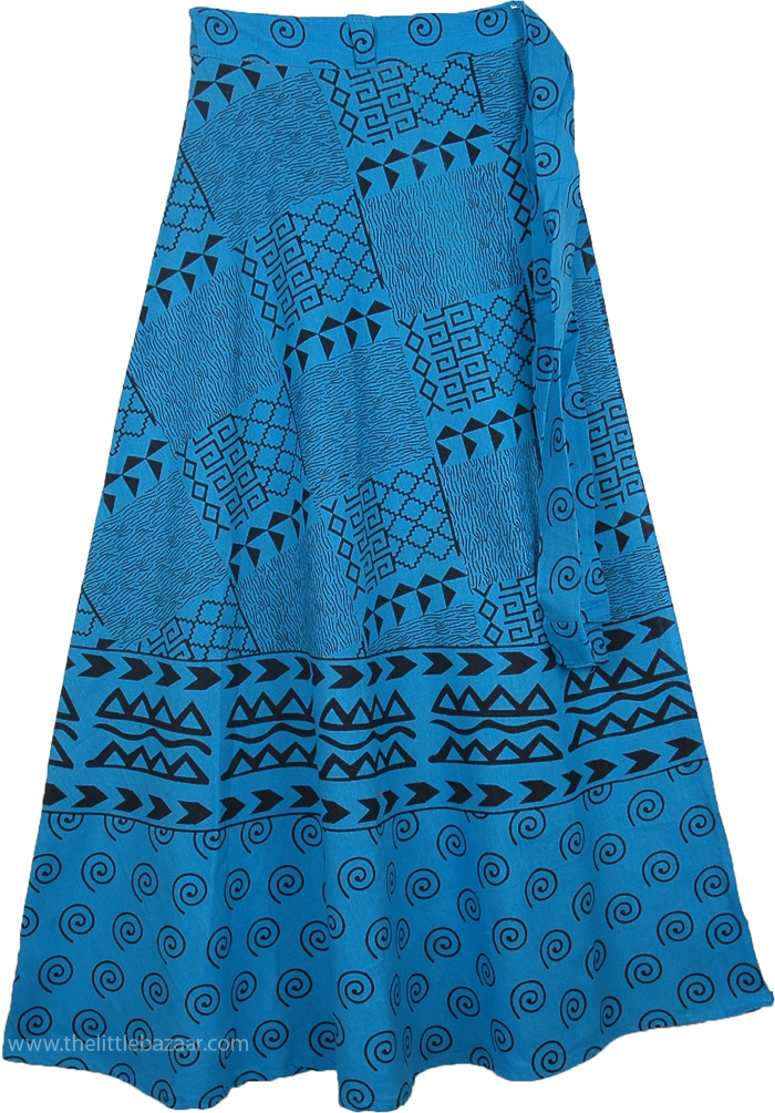 Azteca Blue Long Wrap Around Skirt