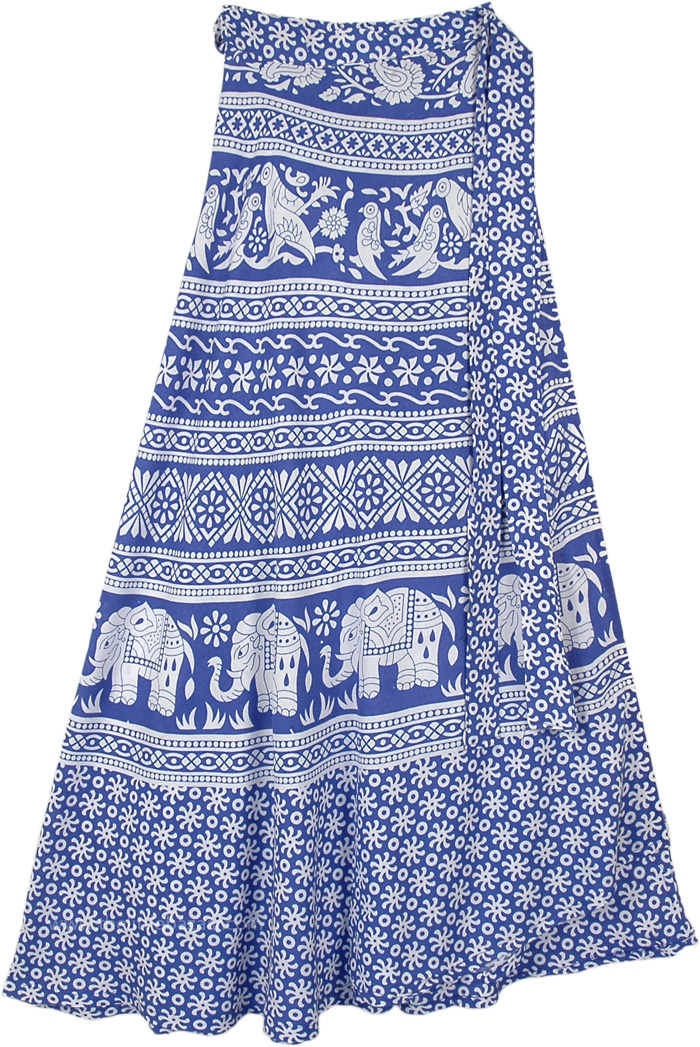 Persian Blue Wrap Around Cotton Skirt with Ethnic Print