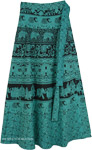 Faded Jade Elephant Parade Wrap Long Cotton Skirt