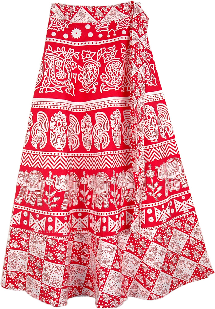 Ruby Red Elephants Wrap Around Skirt