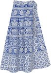 Sapphire Blue Wrap Around Skirt with Elephants and Florals