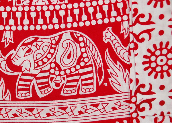 Candy Red Wrap Skirt with Elephant Block Print