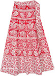 Candy Red Wrap Skirt with Elephant Block Print