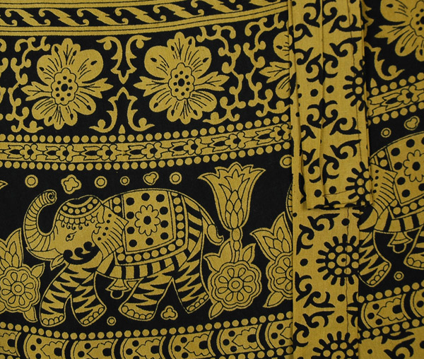 Luxor Gold Wrap Around Skirt with Elephant and Flower Print