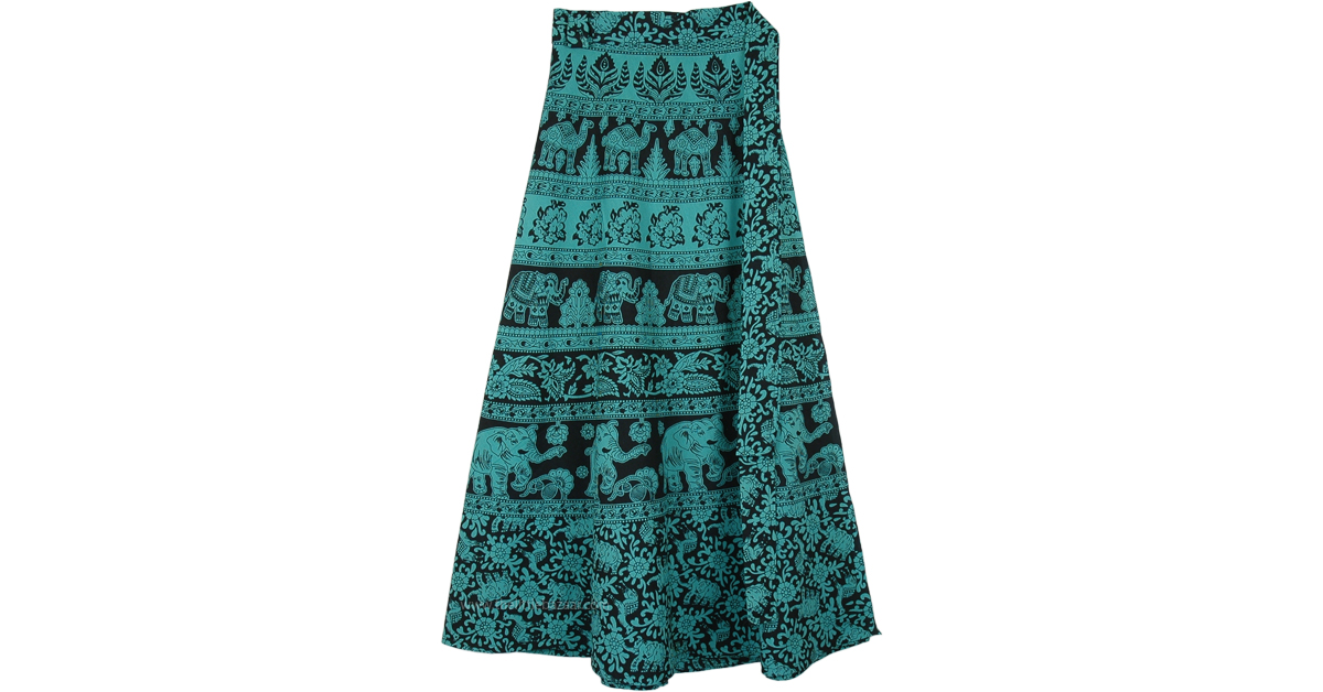 Jade Elephant Wrap Around Skirt with Floral Print | Green | Wrap-Around ...