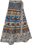 White Ethnic Wrap Skirt with Elephant and Peacock Prints