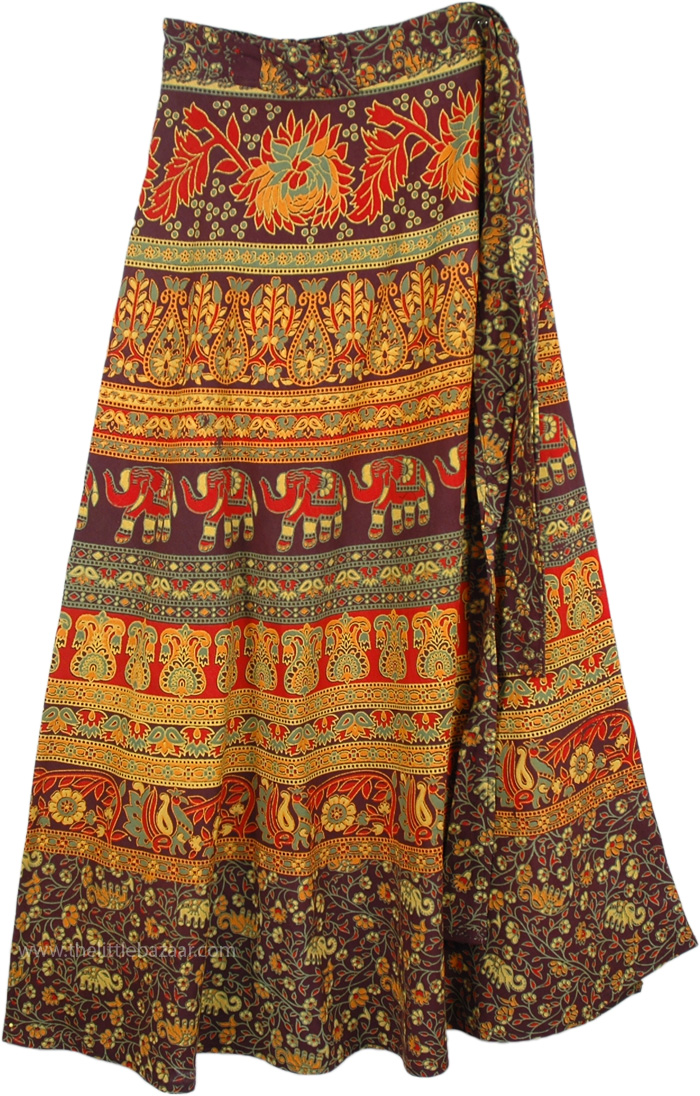 Ferra Royal Block Ethnic Wrap Skirt | Brown