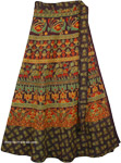 Deep Cocoa Fall Ethnic Wrap Skirt with Camel Print