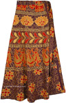 Indian Brown Skirt With Ethnic Colorful Print [4353]