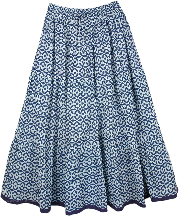 Cloud Burst Blue Cotton Long Summer Skirt