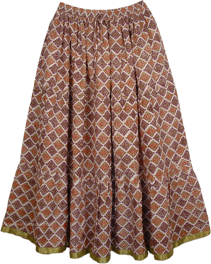 Old Bronze Womens Long Cotton Printed Skirt