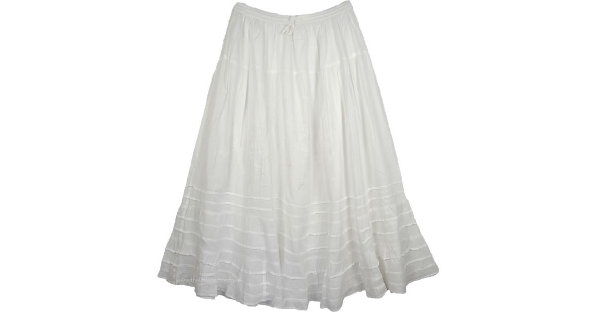 Arielle White Long Summer Skirt | White-Skirts, XL-Plus