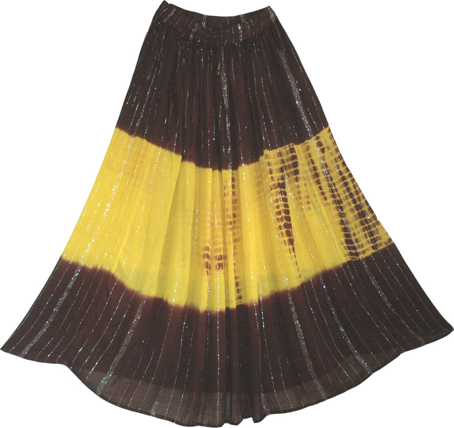 A Brown Yellow Tie Dyed Ethnic Long Skirt
