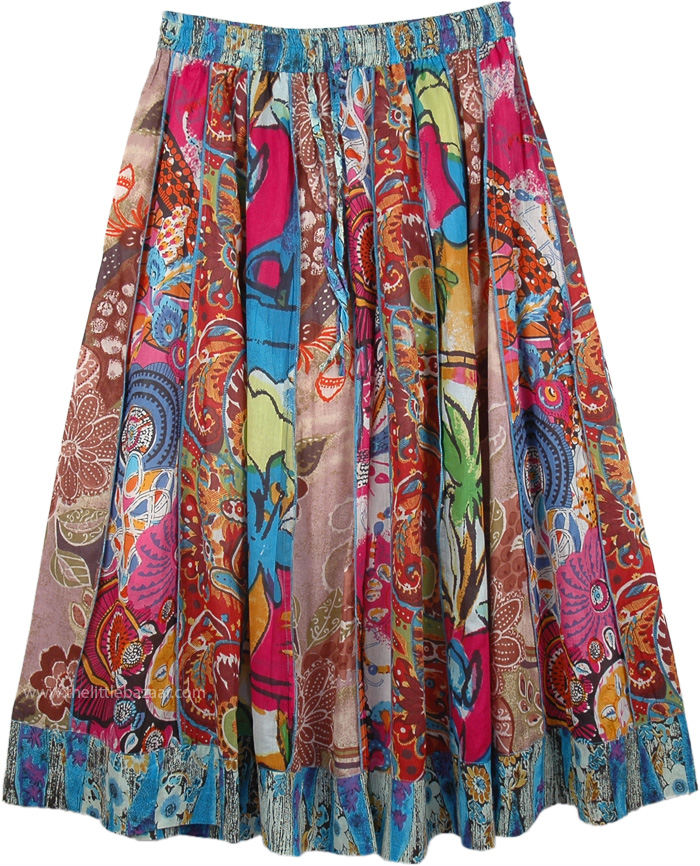 Multi Color Vertical Patchwork Cotton Skirt