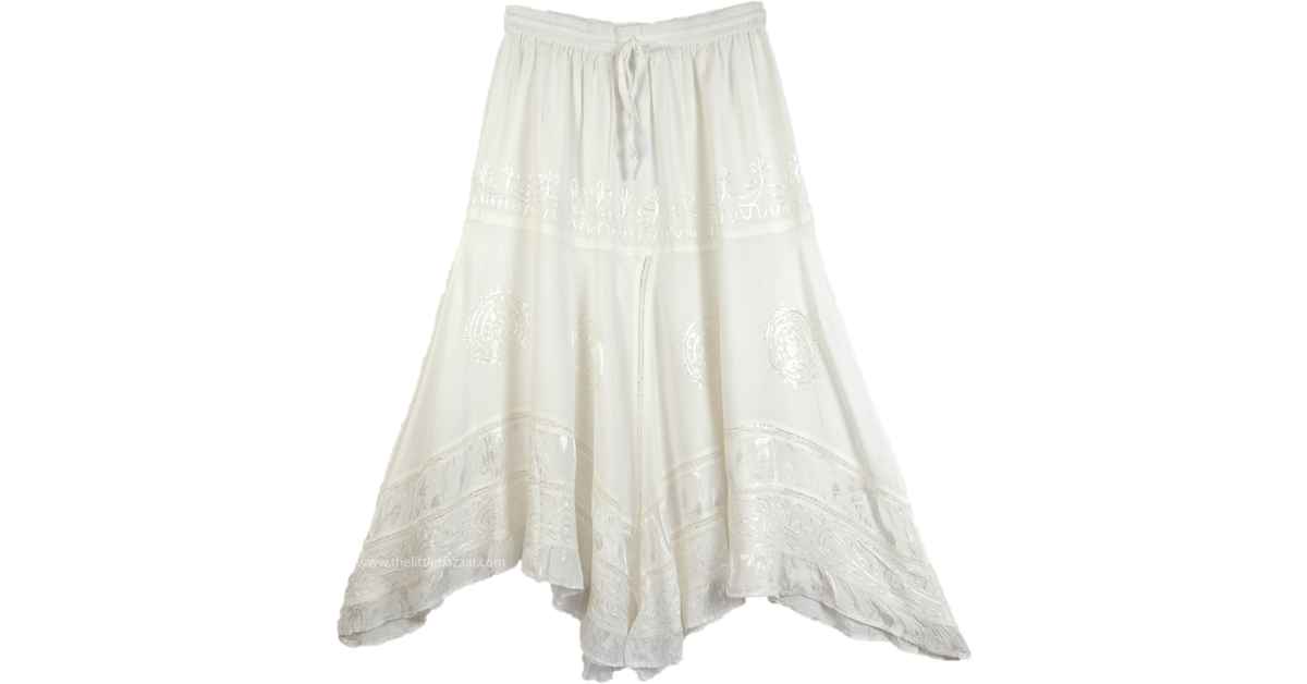 Handkerchief Hem Embroidered White Skirt | White | Embroidered, Misses ...