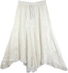 Handkerchief Hem Embroidered White Skirt