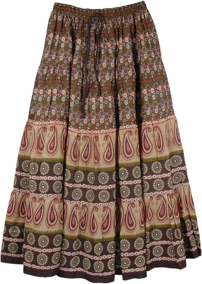 Old Beauty Long Summer Skirt, Tribal Printed Long Cotton Skirt