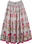 Lovsickle White Pink Floral Long Skirt