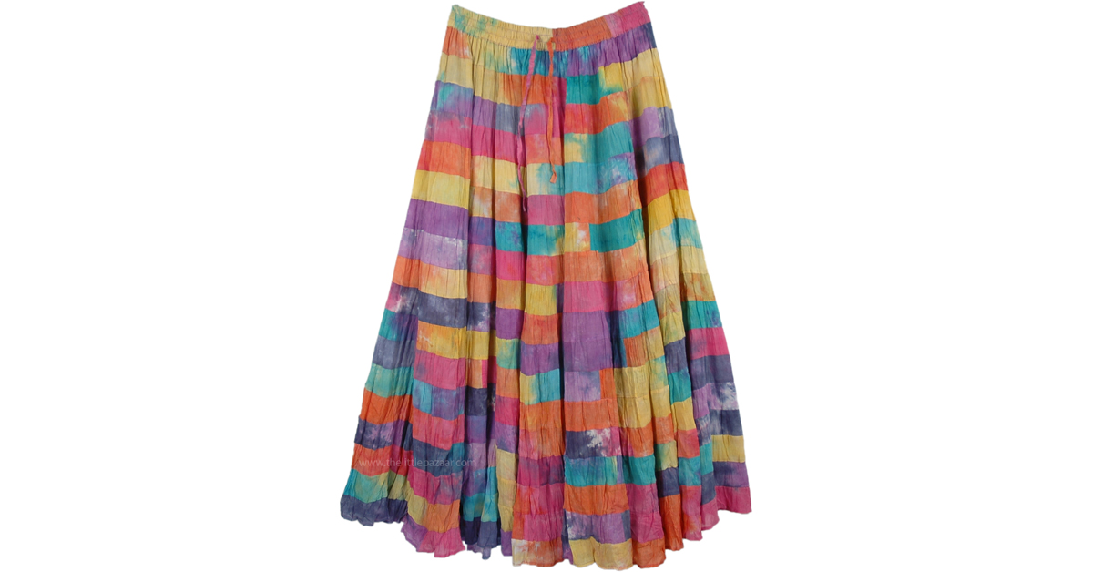 Watercolor Multi Color Patchwork Maxi Skirt | Multicoloured | Rainbow