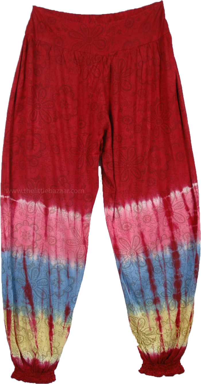 Yoga Meditation Hippie Harem Pants , Petite Jersey Cotton Tie Dye Harem Pants in Wine