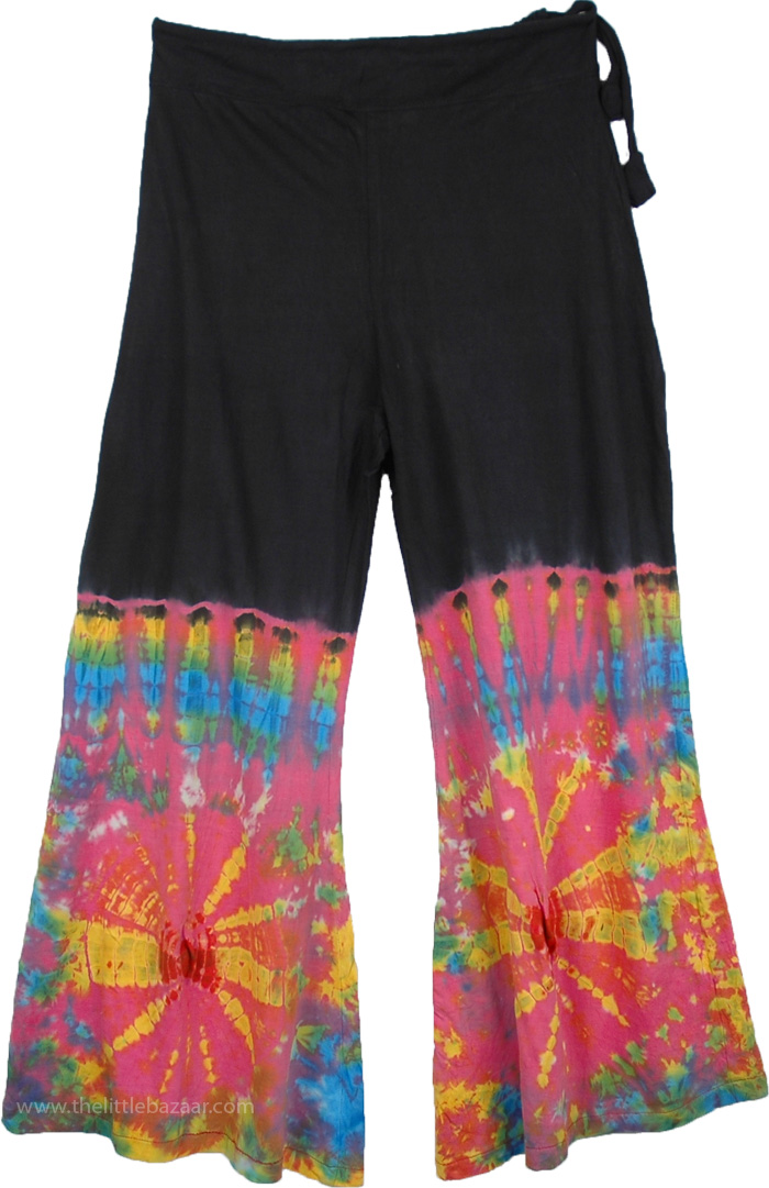 Tie Dye Wide-Leg Hippie Lounge Trousers | Black | Tie-Dye, Split-Skirts ...