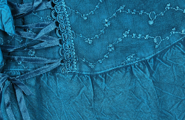 Handkerchief Hem Embroidered Teal Skirt