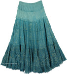 Boho Mid Length Skirt in Green Ombre with Gold Thread [4603]