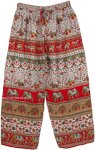 Wide Leg Red Elephant Printed Palazzo Pants