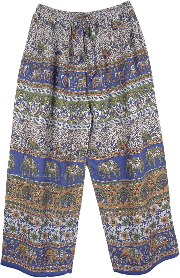 Blue Folk and Elephant Print Palazzo Pants