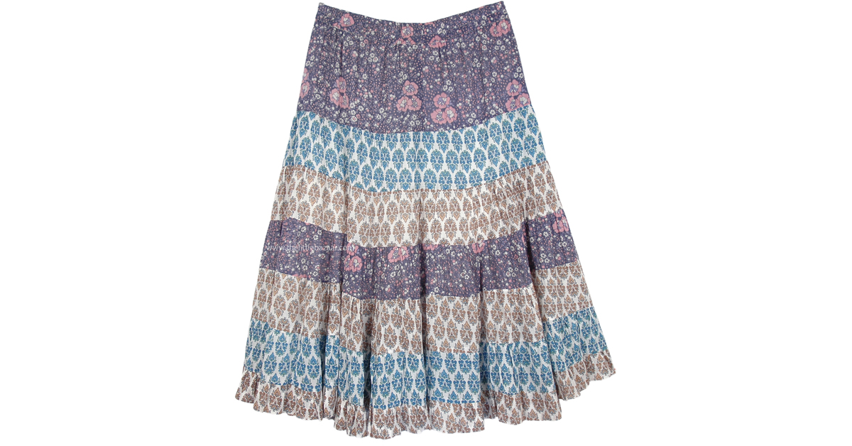 Old Lavender Floral Full Skirt | Printed, Patchwork, XL-Plus