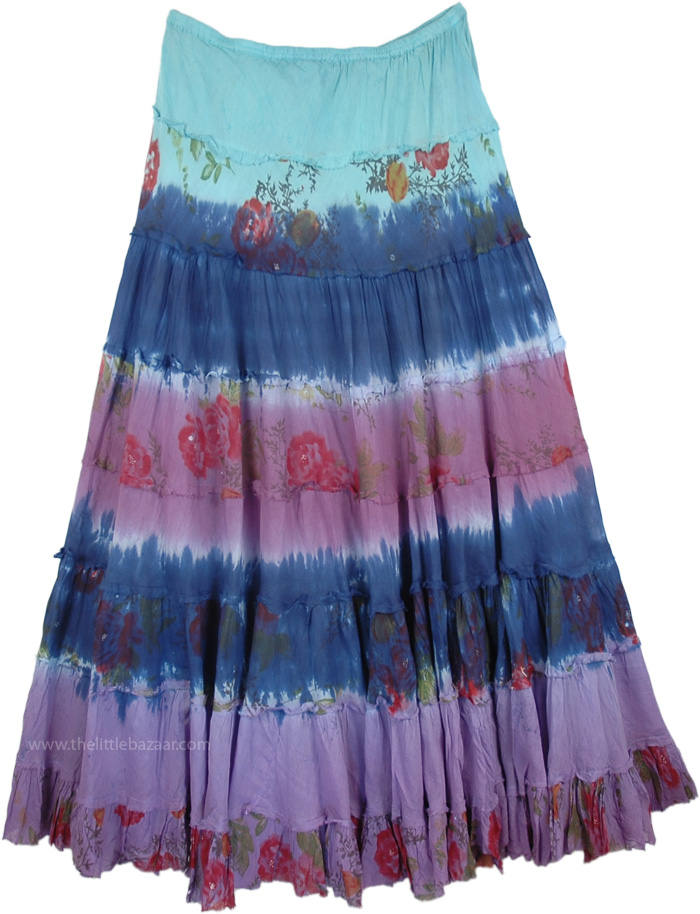 Biscay Dip Dyed Floral Tiered Long Skirt