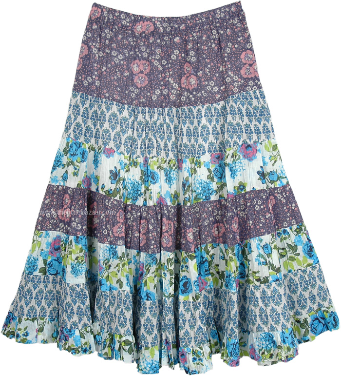 Lavender Patchwork Summer Floral Full Skirt