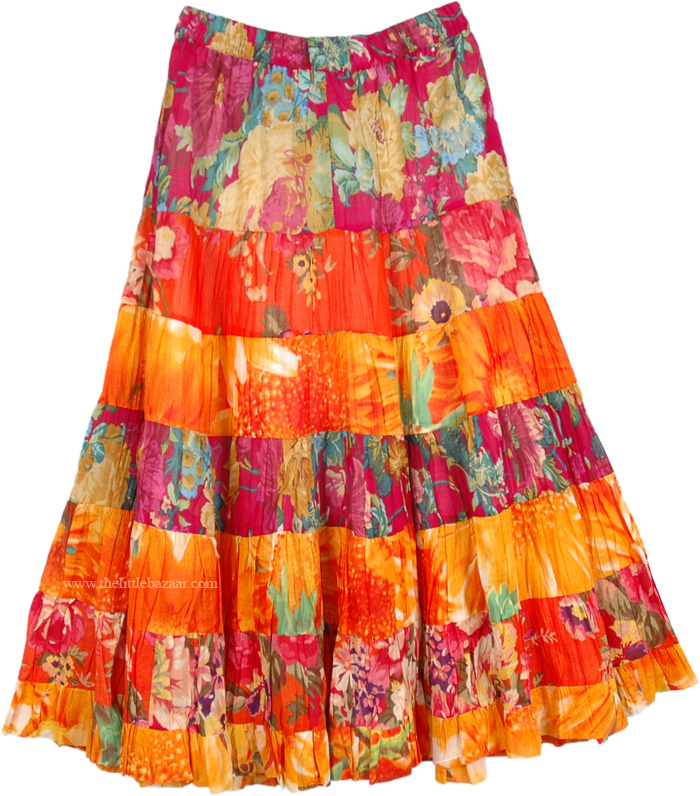 Dense Floral Midi Vacation Fiesta Skirt