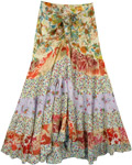 Multicolored Upcycled Patchwork Floral Skirt with Tie-Up Waist