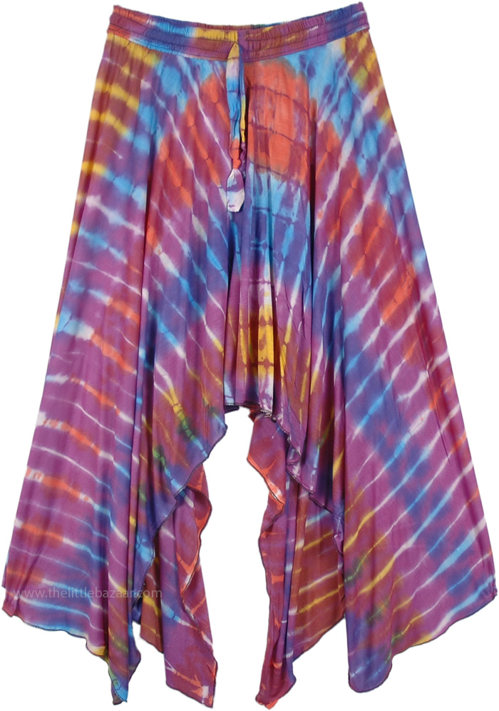 Rainbow Hippie Split Skirt , Tie Dye Rainbow Hi Low Hippie Skirt