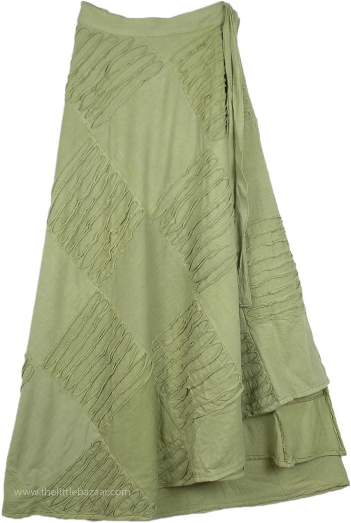 Razor Cut Green Wrap Around Long skirt, Green Prairie Razor Cut Wrapper Skirt