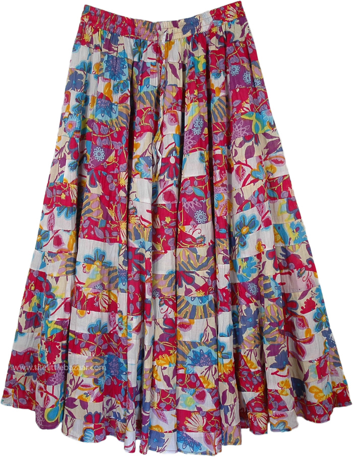 Claret Multi Color Patchwork Maxi Skirt