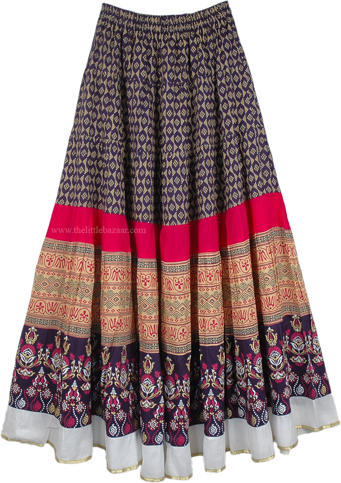 Navy Seal Cotton Printed Long Skirt