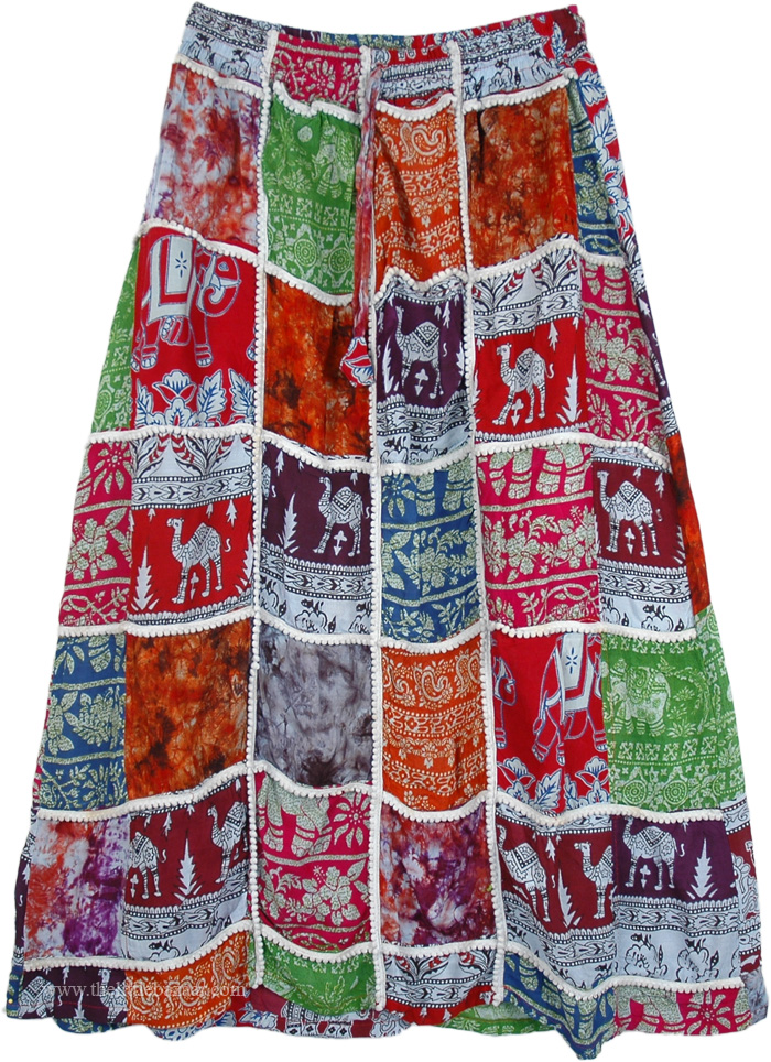 Artistically Inspired Elephant Patchwork Tribal Skirt