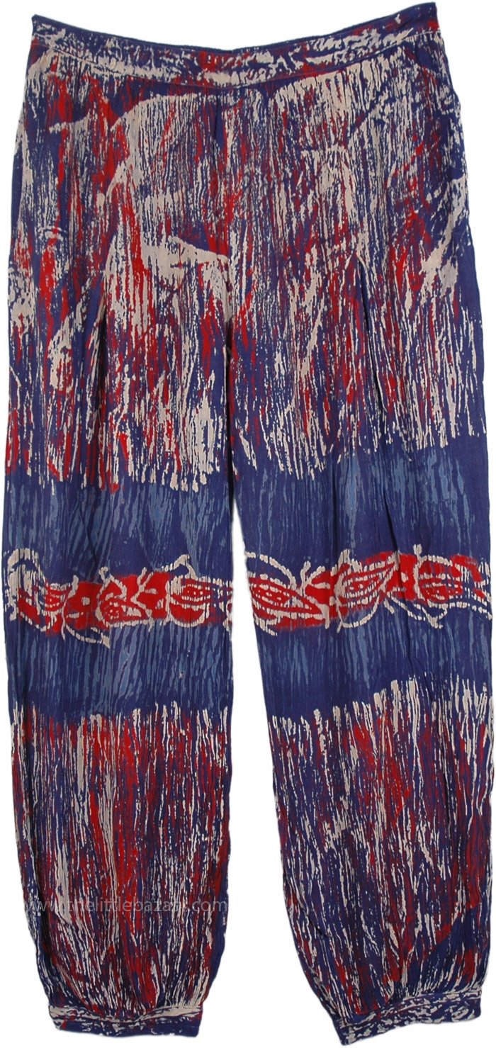 Sapphire Blue Harem Pants with Red and White Accents, Red White and Blue Hippie Harem Pants