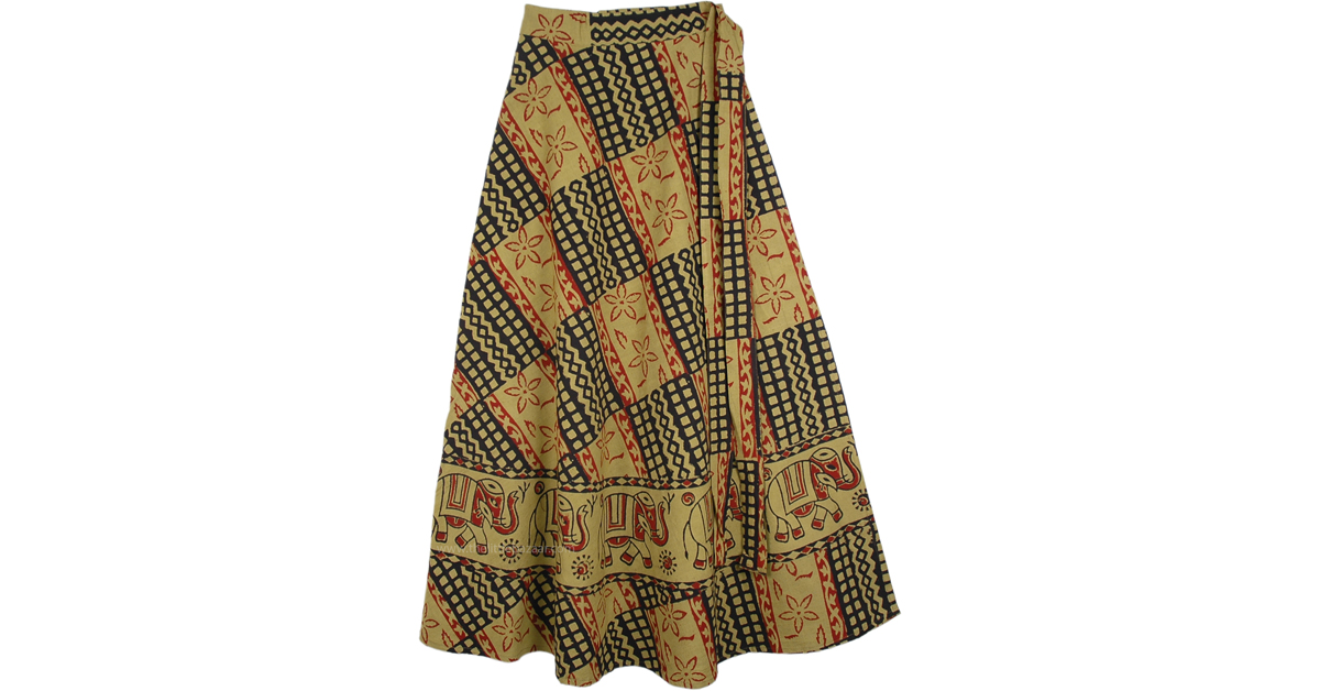 Ginger Elephant Floral Print Skirt | Green | Wrap-Around-Skirt, New