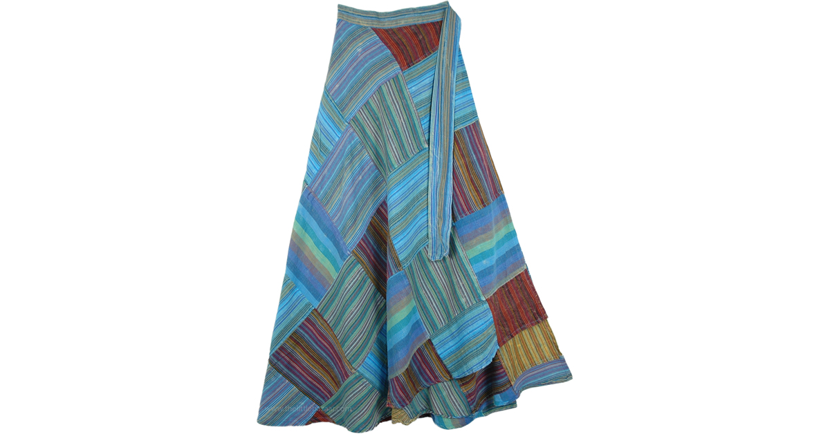 Summer Sky Blue Patchwork Skirt | Blue | patchwork, Wrap-Around-Skirt,