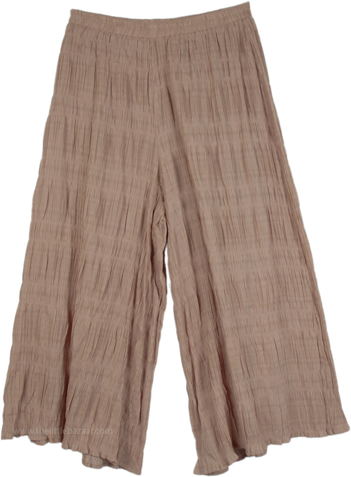 Radical Gaucho Rippling Capri Pants in Beige