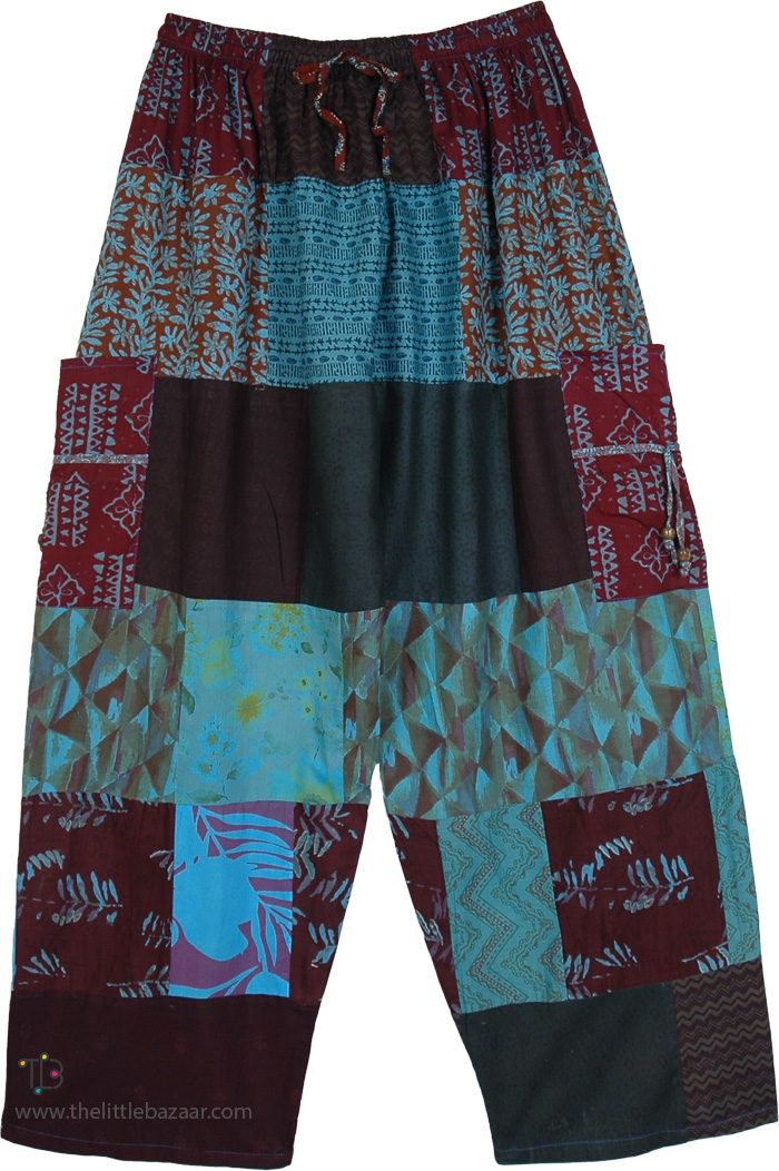 Azure Blocks Patchwork Lounge Pants with Mixed Prints