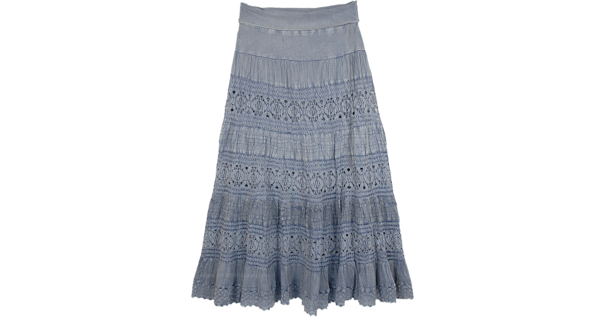 Blue Grey Stonewashed Maxi Long Net Skirt | Grey | Crochet-Clothing ...
