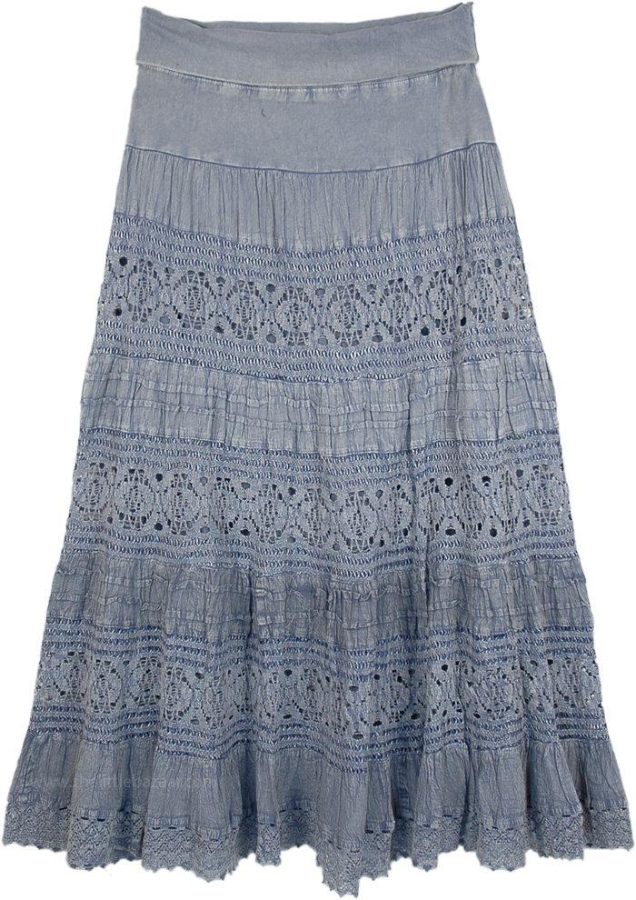 Blue Grey Stonewashed Maxi Long Net Skirt | Grey | Crochet-Clothing ...