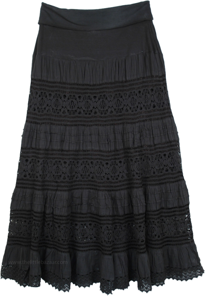 Gypsy Black Maxi Long Net Skirt | Black | Crochet-Clothing, Stonewash ...