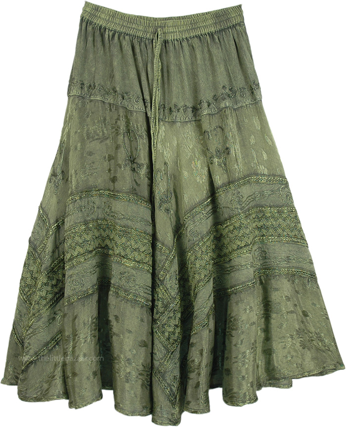 Green Medieval Inspired Gypsy Rayon Skirt