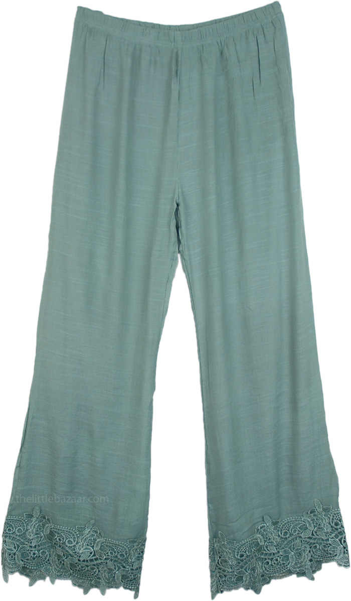 Sea Nymph Green Pants with Lace Trim